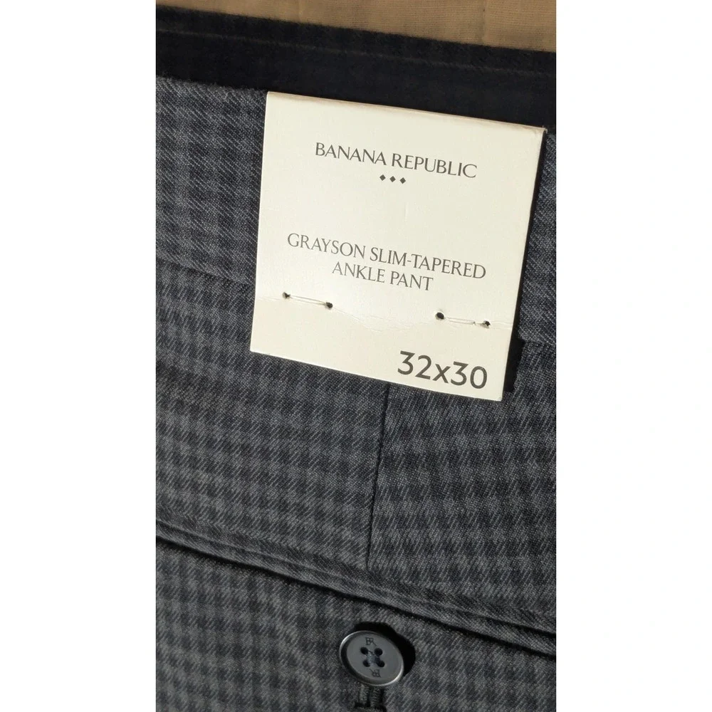 Banana Republic Grayson Slim Tapered Ankle Travel Pants 32x28 Gray Gingham NWT
